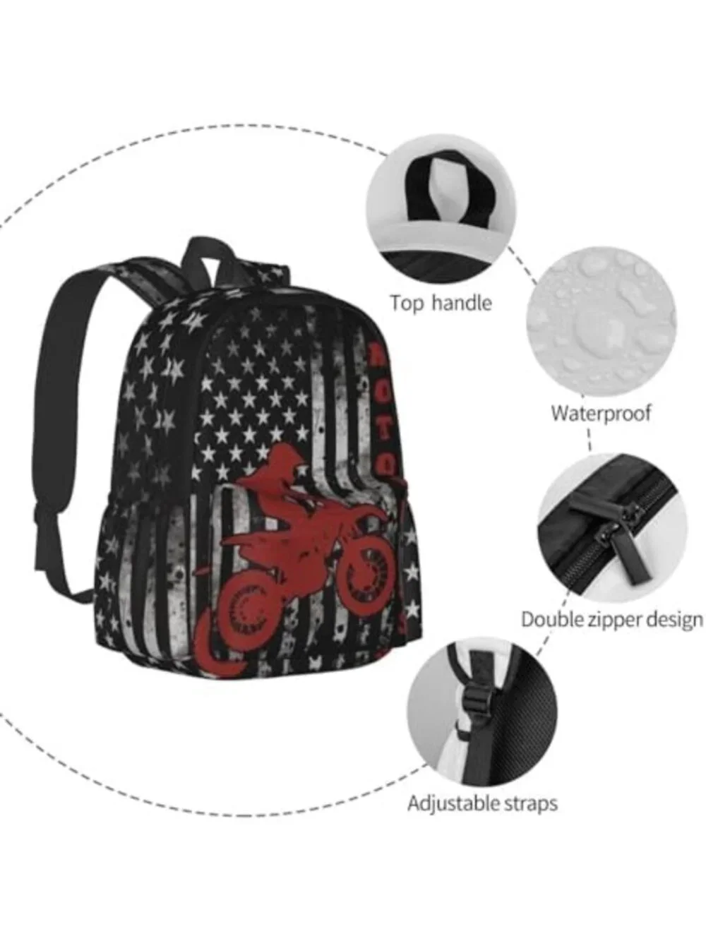 Patriotic Motocross Backpack | Multipurpose Laptop Daypack for Travel & Hiking